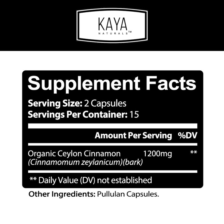 Kaya Naturals Ceylon Cinnamon Supplement - 1200mg per Serving, Vegan