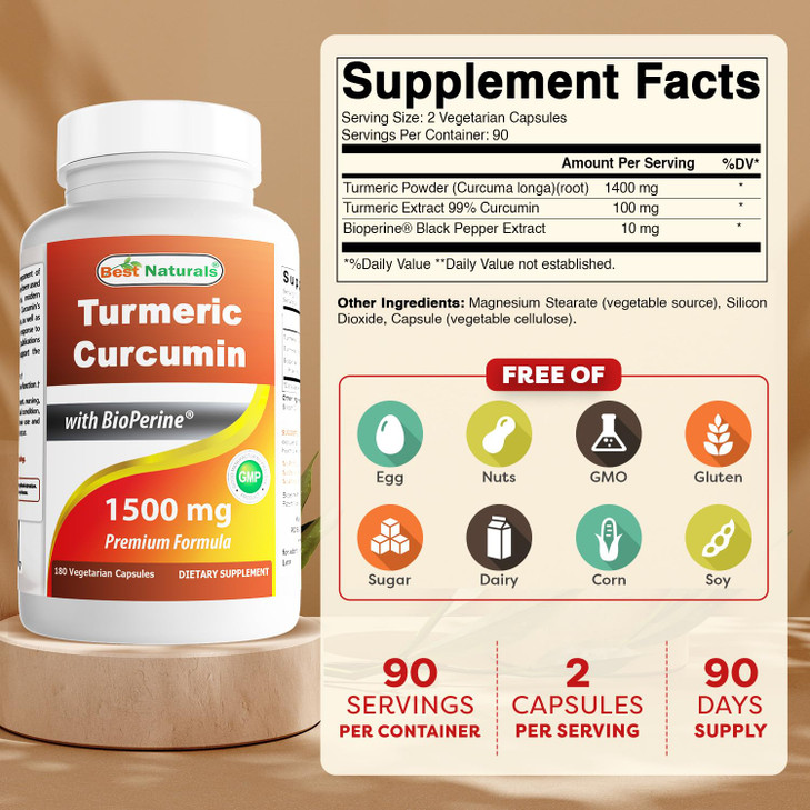 Best Naturals Turmeric Curcumin 1500mg/Serving with Bioperine