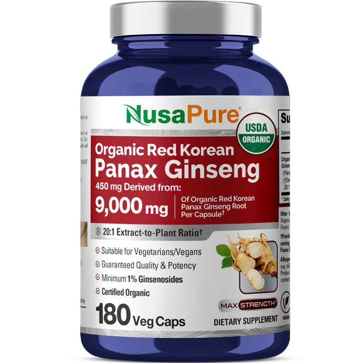 NusaPure Red Korean Panax Ginseng 20:1 Extract, 450 mg Equivalent to 9,000 mg