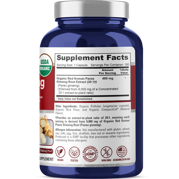 NusaPure Red Korean Panax Ginseng 20:1 Extract, 450 mg Equivalent to 9,000 mg