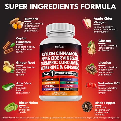 Ceylon Cinnamon, Turmeric, Apple Cider Vinegar, Ginseng, Aloe Vera, Berberine