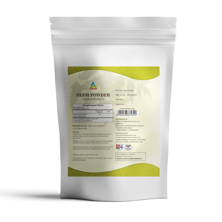 HERBAL HILLS Neem Powder Azadirachta Indica Pure Neem Leaf/Leaves Powder 16 Oz