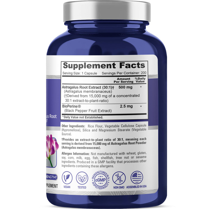 NusaPure Astragalus Root 30:1 Extract, 500 mg Equivalent to 15,000 mg 200 Veg