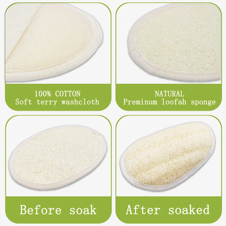 2 Pack Exfoliating Shower Loofah Sponge Pads, Body Scrubber for Men Women Removing Dead Skin, Made with Natural Luffa and Terry Cloth, 5.9x3.7IN Loof