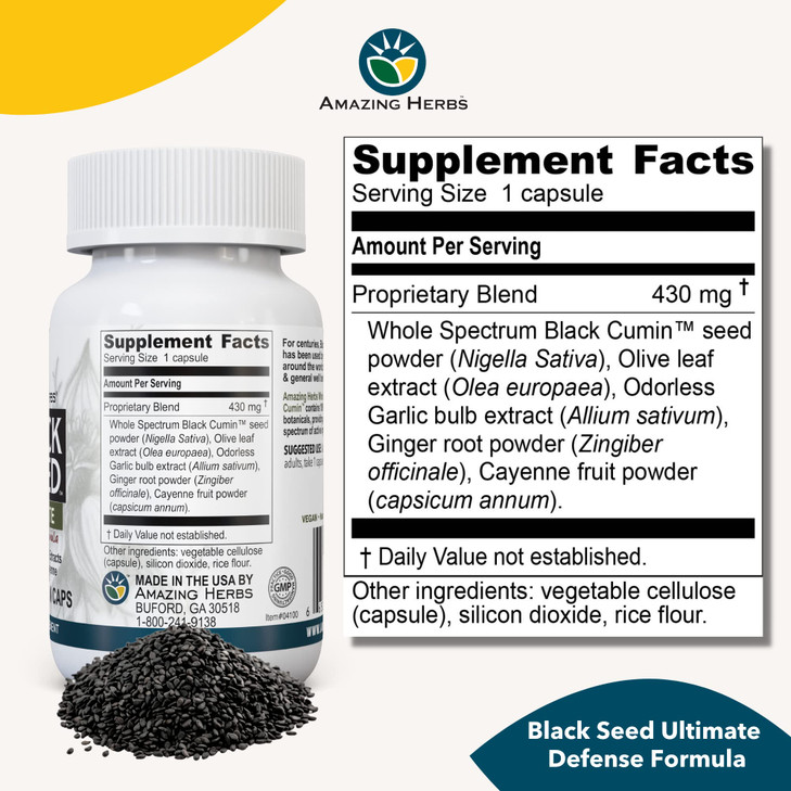 Amazing Herbs Whole Spectrum Black Seed Ultimate, Vegetarian Capsules