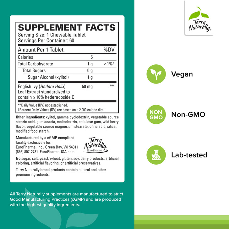 Terry Naturally Bronchial Clear Ivy Leaf Extract Chewable