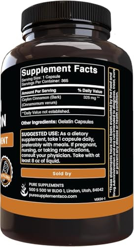 PURE ORIGINAL INGREDIENTS Ceylon Cinnamon (365 Capsules) No Magnesium Or Rice