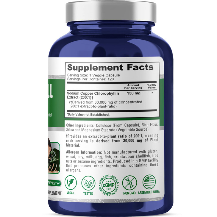 NusaPure Chlorophyll 200:1 Extract, 150 mg Equivalent to 30,000 mg per Capsule
