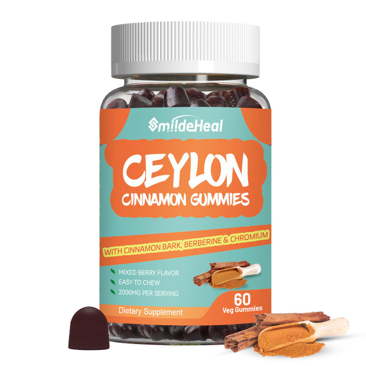 SmildeHeal Sugar Free Ceylon Cinnamon Gummies 2000MG, Cinnamon Supplement