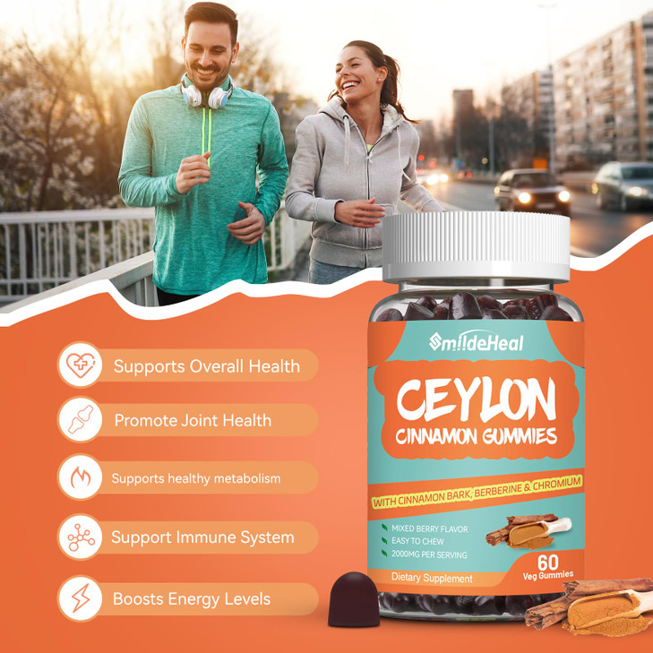 SmildeHeal Sugar Free Ceylon Cinnamon Gummies 2000MG, Cinnamon Supplement