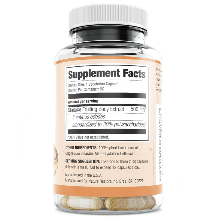 Nature Restore Shiitake Mushroom Extract Supplement, 90 Capsules, High 30%
