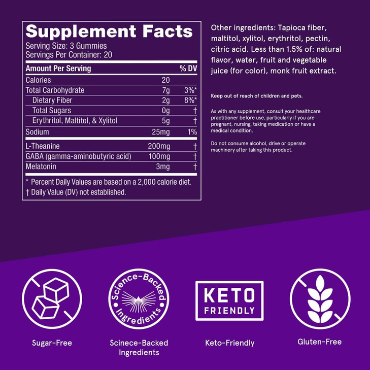 Bulletproof Sugar-Free BlackBerry Flavor Sleep Gummies, 60 Count, Keto