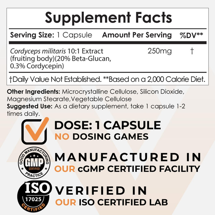Nootropics Depot Cordyceps Mushroom Capsules - 10:1 Whole Fruiting Body Extract