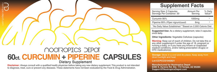Nootropics Depot Curcumin + Piperine Capsules - 60 Count