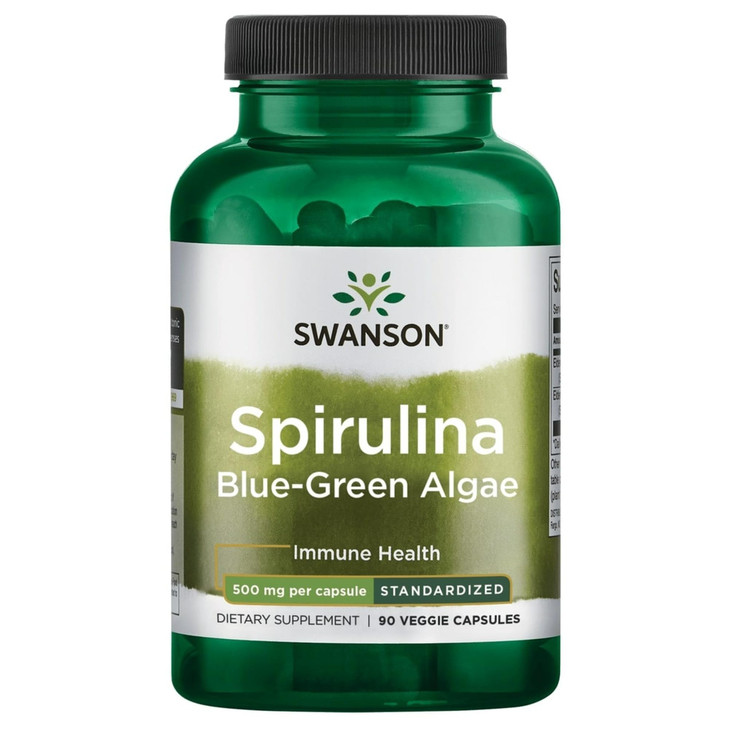 Swanson Std Spirulina Blue-Green Algae 10% Phycocyanin 500 Milligrams 90 Veg