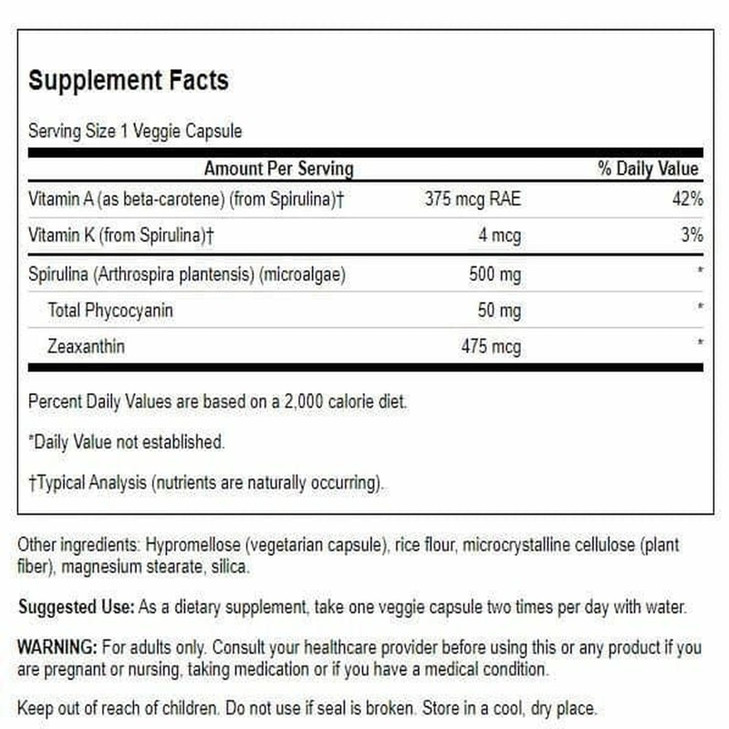 Swanson Std Spirulina Blue-Green Algae 10% Phycocyanin 500 Milligrams 90 Veg