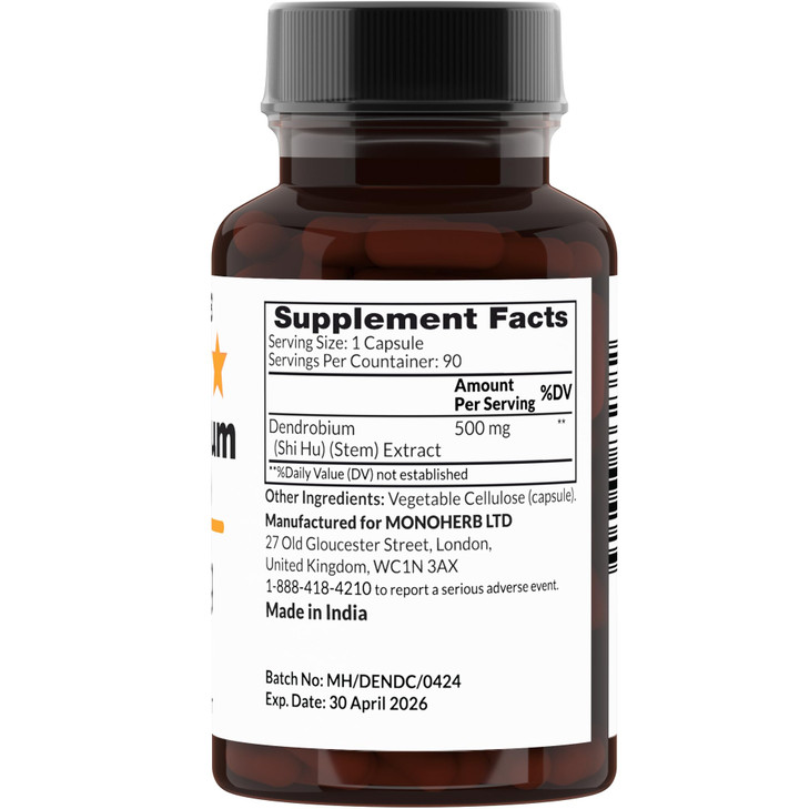 MONOHERB Dendrobium 500 mg - 90 Veg Capsules - Shi Hu Supplement