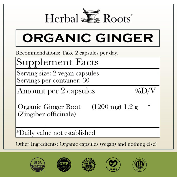 Herbal Roots Ginger Supplement - Organic Ginger Root Capsules