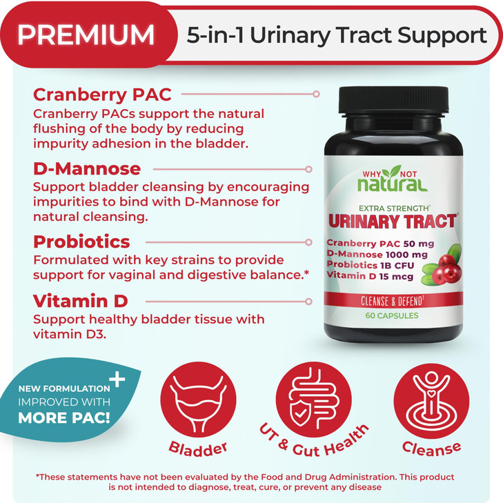 Why Not Natural 5-in-1 UTI Pills with D Mannose, Cranberry PAC Extract