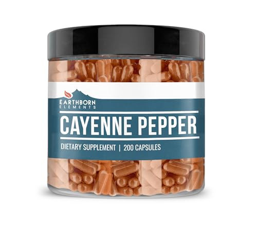 Earthborn Elements Cayenne Pepper 200 Capsules, Pure & Undiluted, No Additives