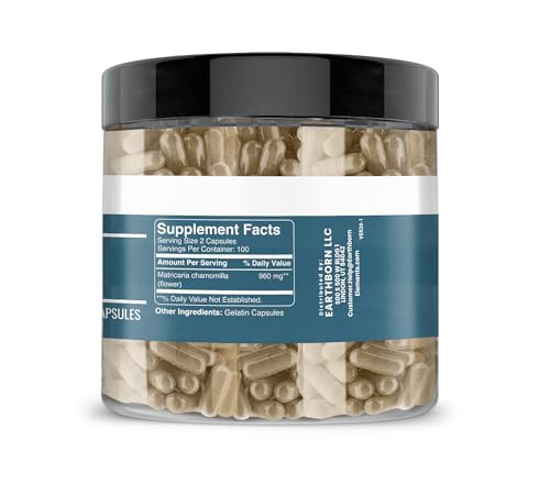 Earthborn Elements Chamomile Extract 200 Capsules, Pure & Undiluted, No