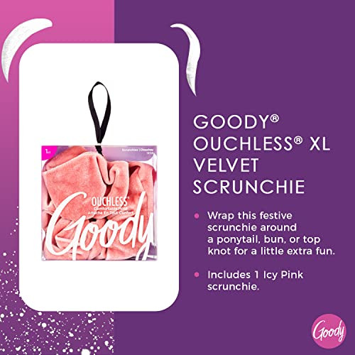 Goody Icy Holiday XL Scrunchies - 1 Count, Velvet - Ouchless Comfortable Hold Hair Accessories for Men, Women, Boys and Girls to Style With Ease and