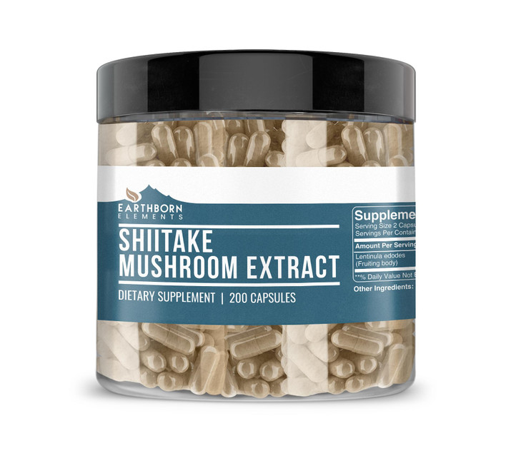Earthborn Elements Shiitake Mushroom Extract 200 Capsules, Pure & Undiluted, No