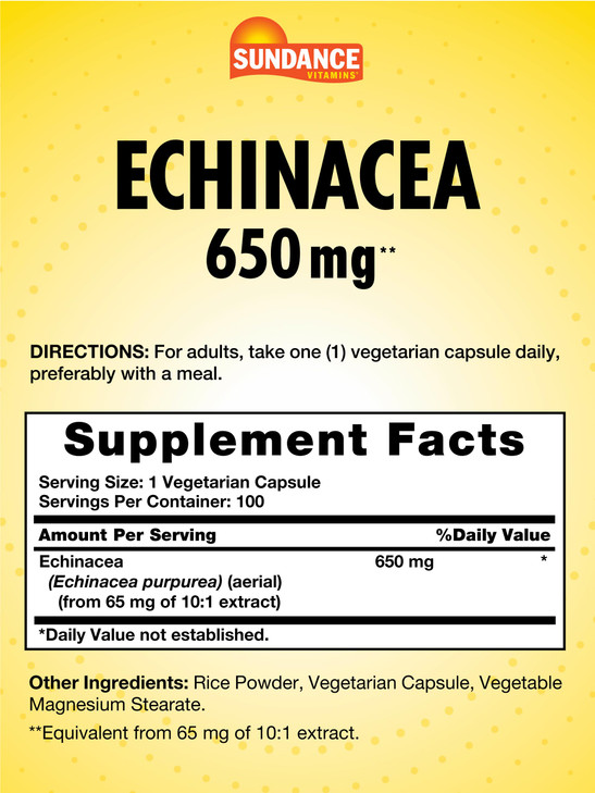 Sundance Echinacea 650mg - 100 Capsules - Traditional Herb Supplement