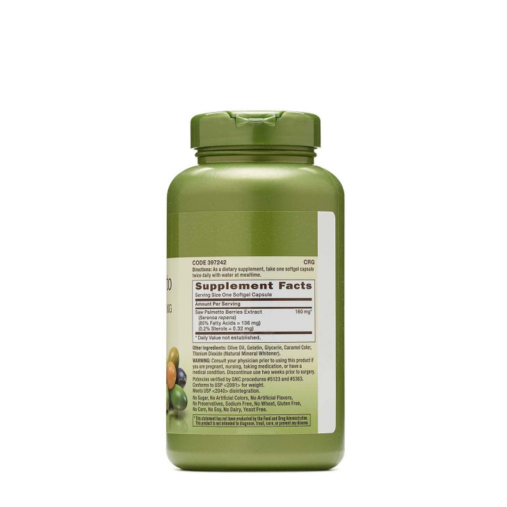 GNC Herbal Saw Palmetto Extract 160mg Supplement, 200 Servings