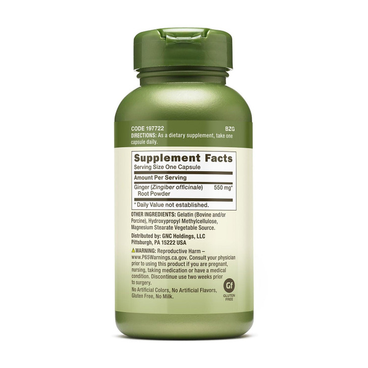 GNC Herbal Plus Ginger Root 550mg Supplement, Supports Digestive Health, 100