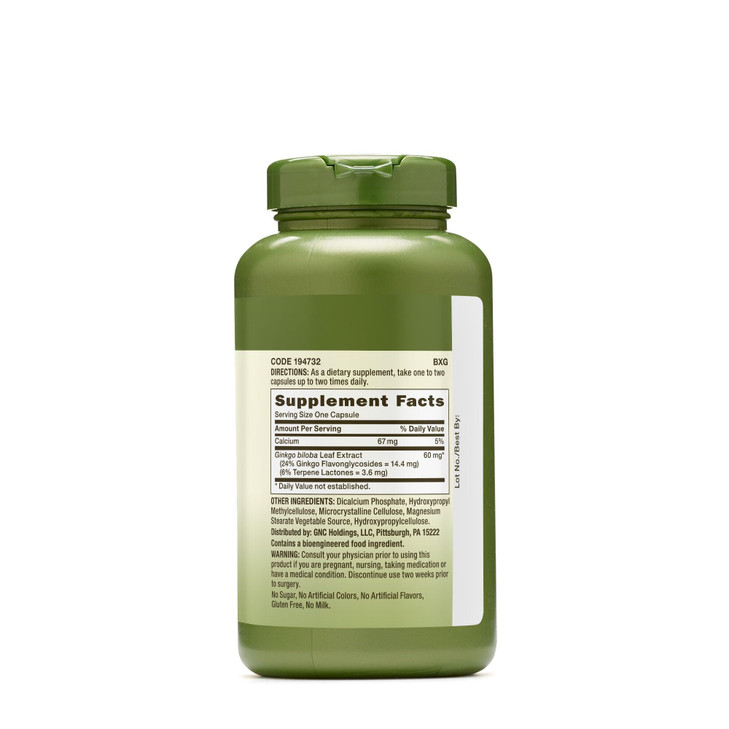 GNC Herbal Plus Ginkgo Biloba 60mg Supplement, Vegetarian, Supports Mental