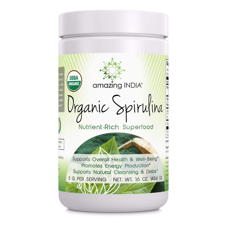 Amazing India Organic Spirulina Powder (Non-GMO) 16 oz (454 gm)