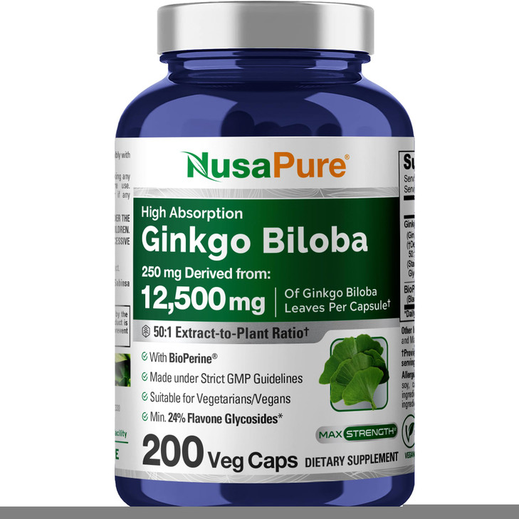 NusaPure Ginkgo Biloba 50:1 Extract, 250 mg Equivalent to 12,500 mg per Veggie