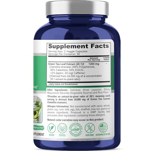 NusaPure Green Tea 20:1 Extract, 1200 mg Equivalent to 24000mg, 180 Vegan