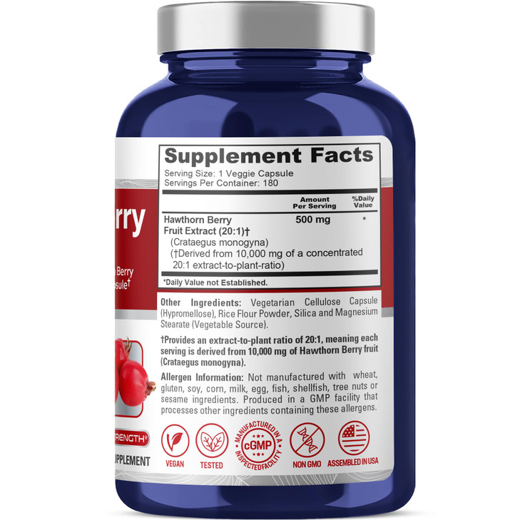 NusaPure Hawthorn Berry 20:1 Extract, 500 mg Equivalent to 10,000 mg 180 Veg