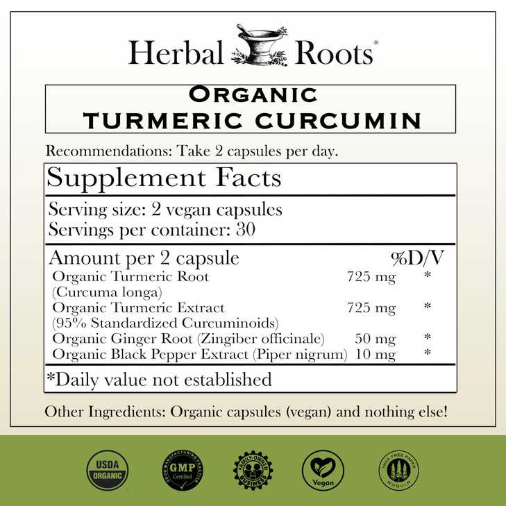 Herbal Roots - Turmeric Curcumin Capsules - Extra Strength
