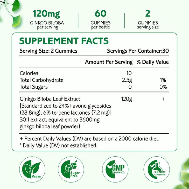Ginkgo Biloba Gummies for Women and Men, Brain Supplement Improve Better Mood