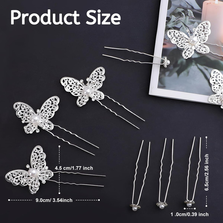23Pcs Wedding Hair Pins, FHDUSRYO Bridal Pearl Rhinestone Hair Clips, U Shaped Flower Crystal Hair Accessories Diamond Hairpin for Bridesmaid Women G