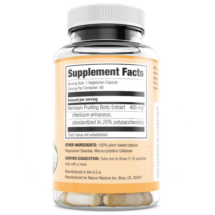 Nature Restore Hericium Erinaceus Extract Mushroom Supplement, 90 Capsules, 20%