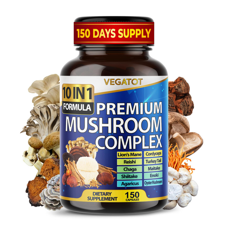 10 in 1 High Strength Mushroom Supplement - Lions Mane, Cordyceps, Reishi