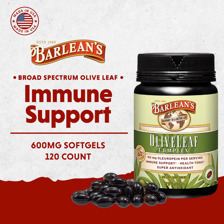 Barlean's Olive Leaf Complex Supplements, Immune Support Softgels, 95mg