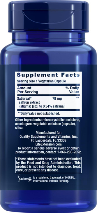 Life Extension Optimized Saffron Extract with Satiereal, 90 Vegetarian Capsules