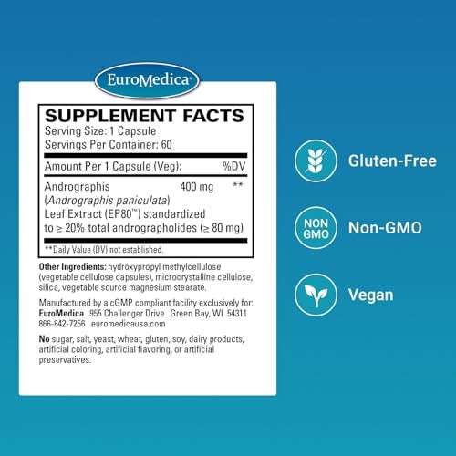 EuroMedica Andrographis EP80 - Supplement for Brain Health & Immune Support