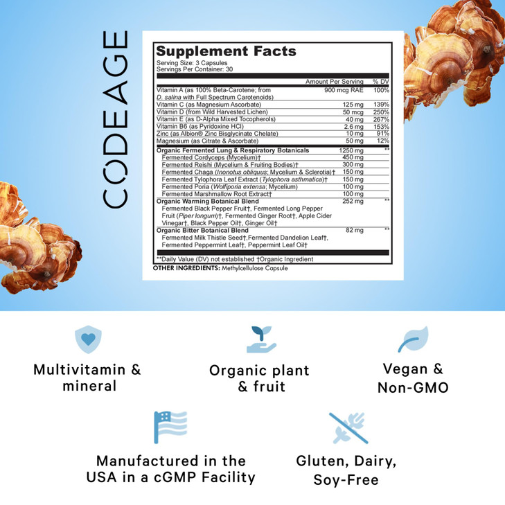 Codeage Lungs Vitamins, A, C, D, E, B6, Milk Thistle Lung Supplement, Zinc &