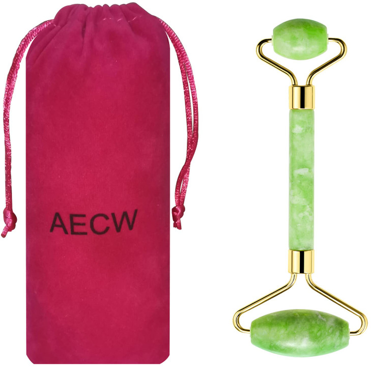 AECW Natural Jade Roller and Gua Sha Set for Face Eyes Tool Jade Facial Roller Noiseless Facial Massage Roller