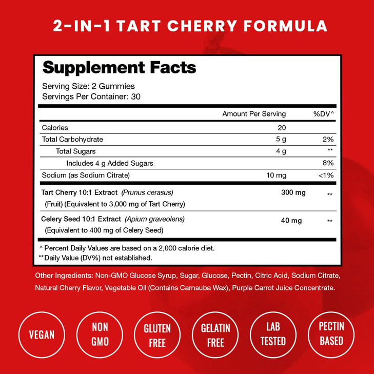 NutraChamps Tart Cherry Gummies - 3000mg Tart Cherry Extract with Celery Seed
