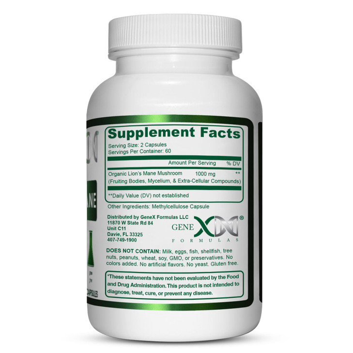 Genex Formulas Lions Mane Supplement with 100% Lions Mane Extract