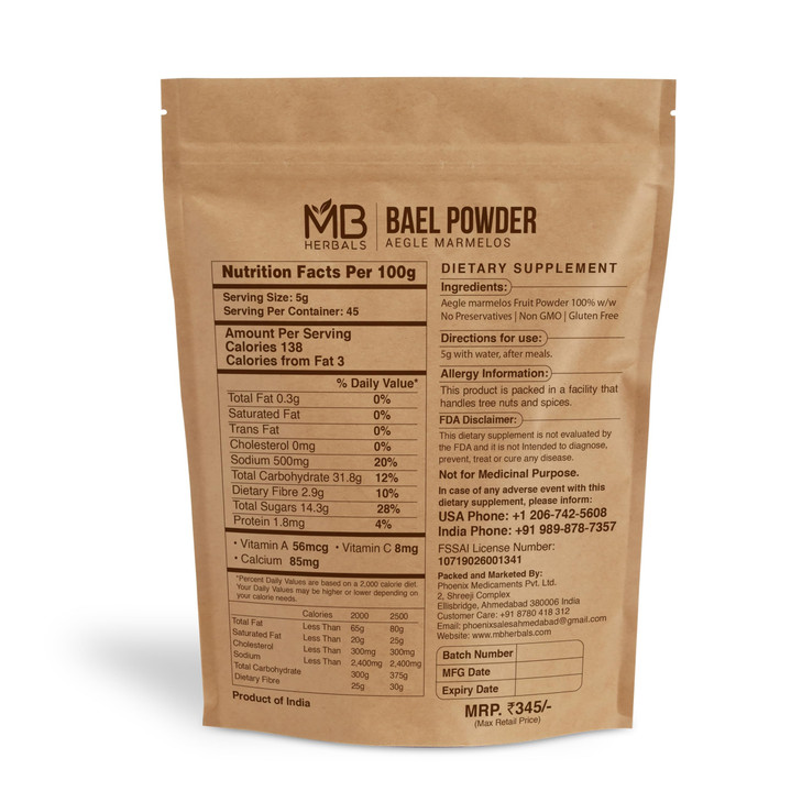 MB Herbals Bael Powder 8 oz (227 Gram / 0.5 LB) | Bael Fruit Powder