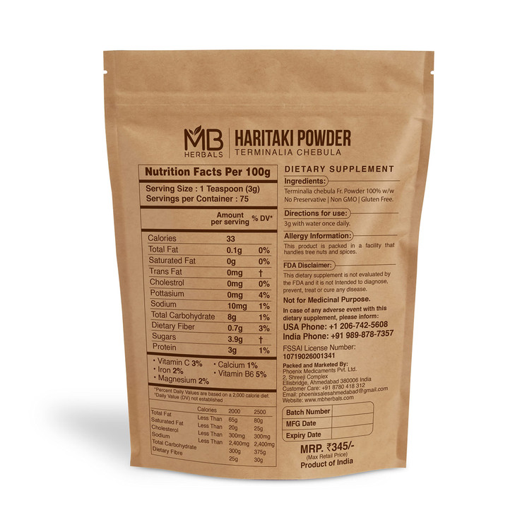 MB Herbals Haritaki Powder 8 oz / 227 Gram / 0.5 lb