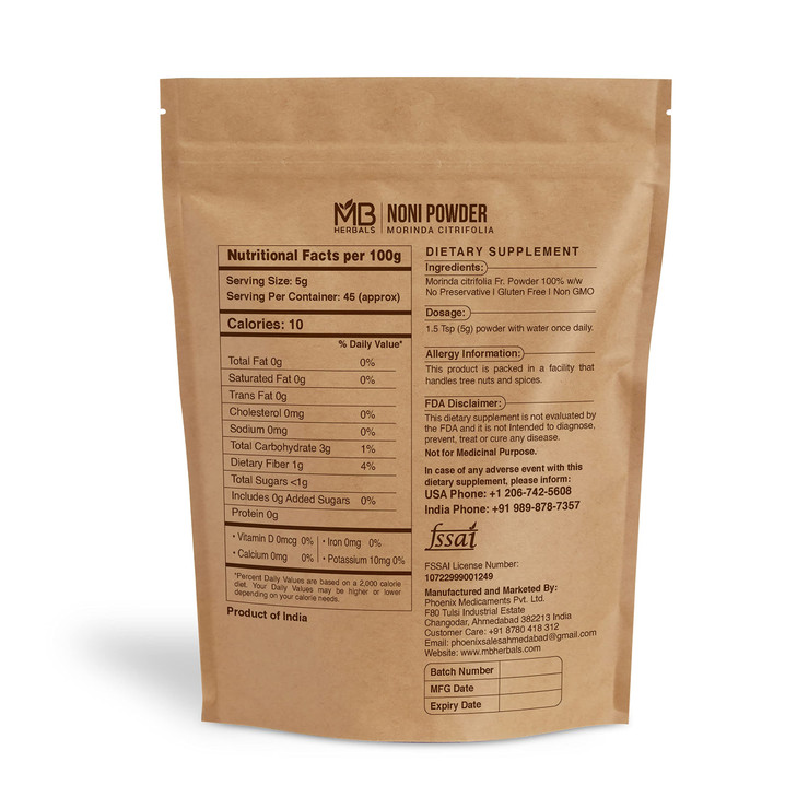 MB Herbals Noni Powder 8 oz - 227g (0.5 lb) - Easily Mixes with Smoothies Juices